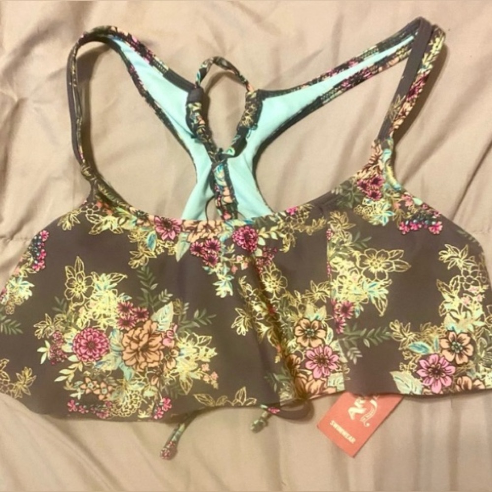 NWT Arizona Jean Company Floral Sports Bra or Swim Top, Multicolor, Size Medium